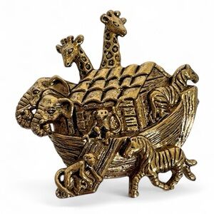 Vintage Gold Tone Noah’s Ark Brooch Pin Religious Jewelry